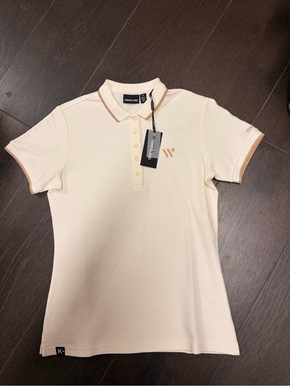 Kingsland Orlando Ladies Contrast Cotton Polo Star White Tan Trim Size XS NWT